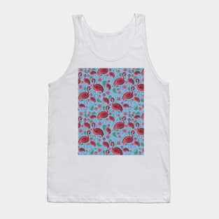 Flamazing day flamingos pattern blue background Tank Top